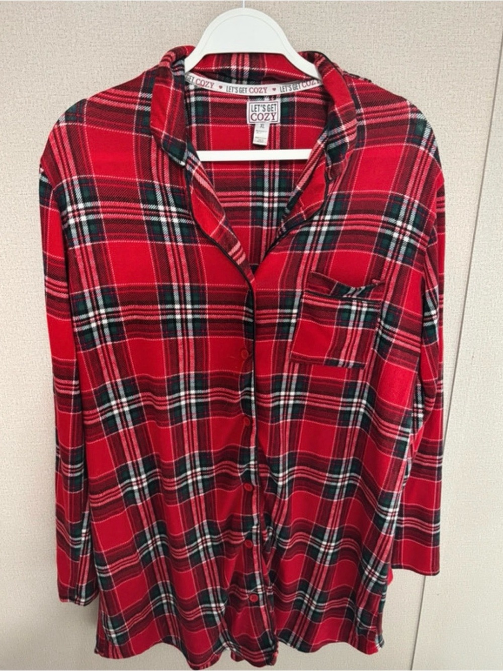 Let’s Get Cozy Red Plaid Button-Down Shirt
